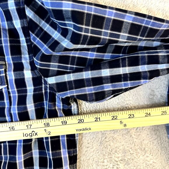 7 Diamonds Midnight Love Affair Button Down Navy Blue Plaid Men's Slim M Shirt - Picture 13 of 16